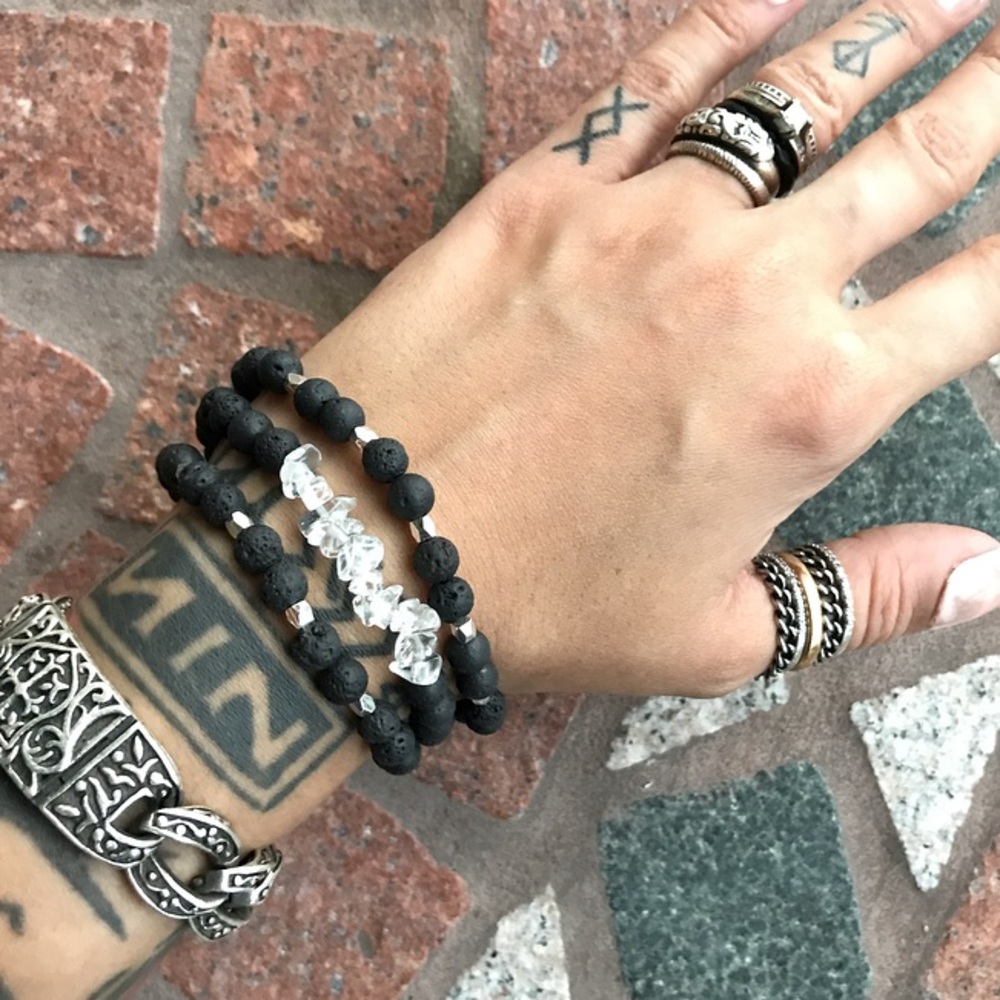Genuine crystal quartz boho beaded bracelets set - Picture 6 of 9